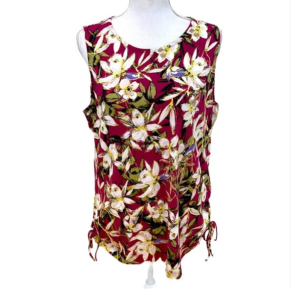 J. Jill Tops - 2/$20 J Jill Floral Top Sleeveless Ruched Tie Sides Cotton Blend Top LG Petite